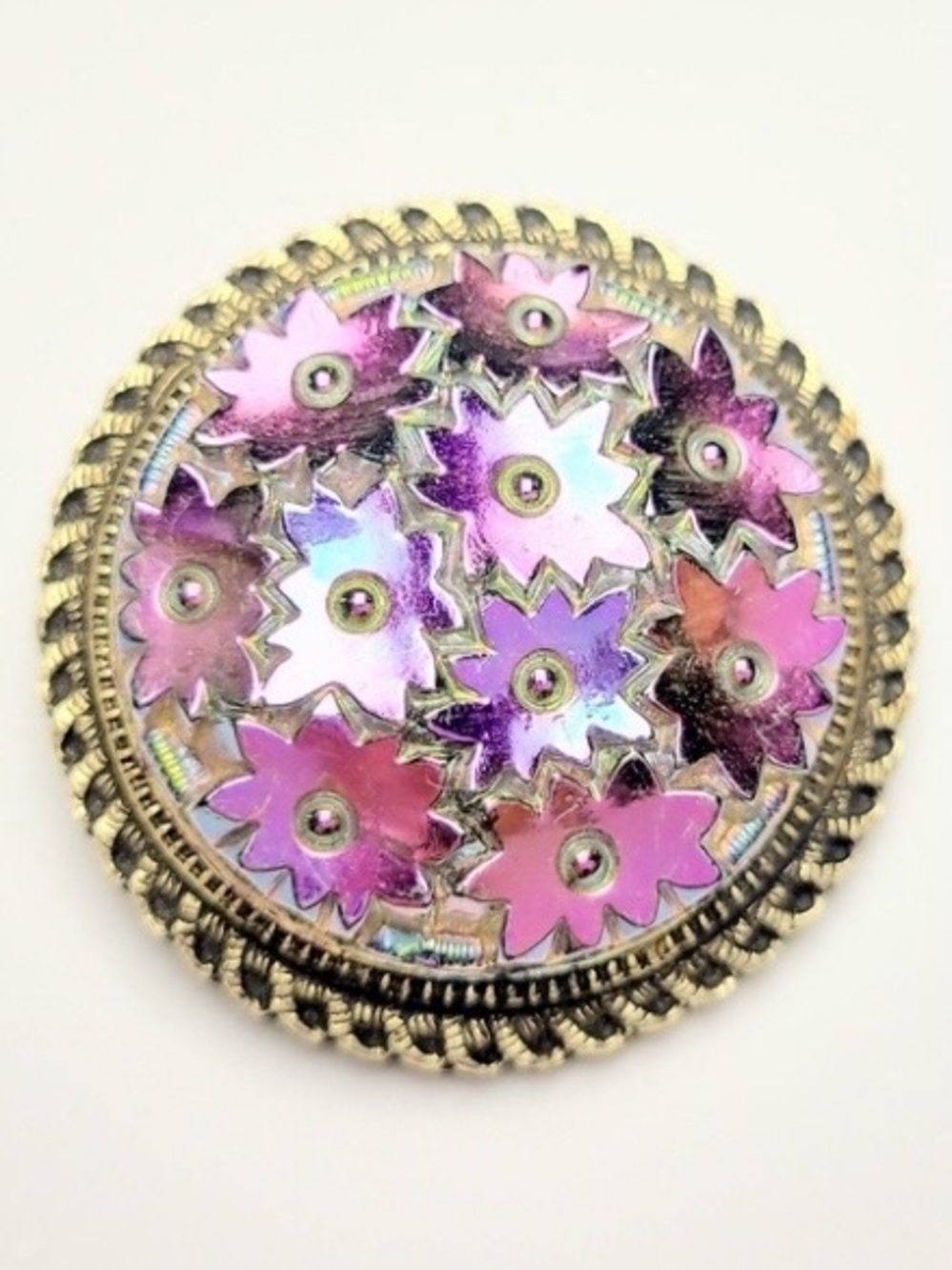 Vintage West Germany Pink Floral Dome Dress Clip Gold Tone Fur Clip